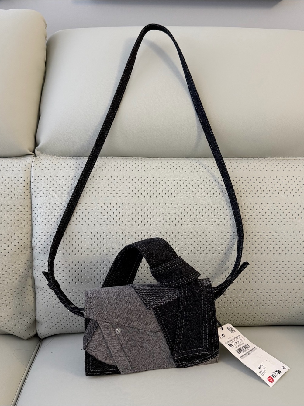 Zara Black and Gray Patchwork Crossbody Mini Bag - Brand New Never Use